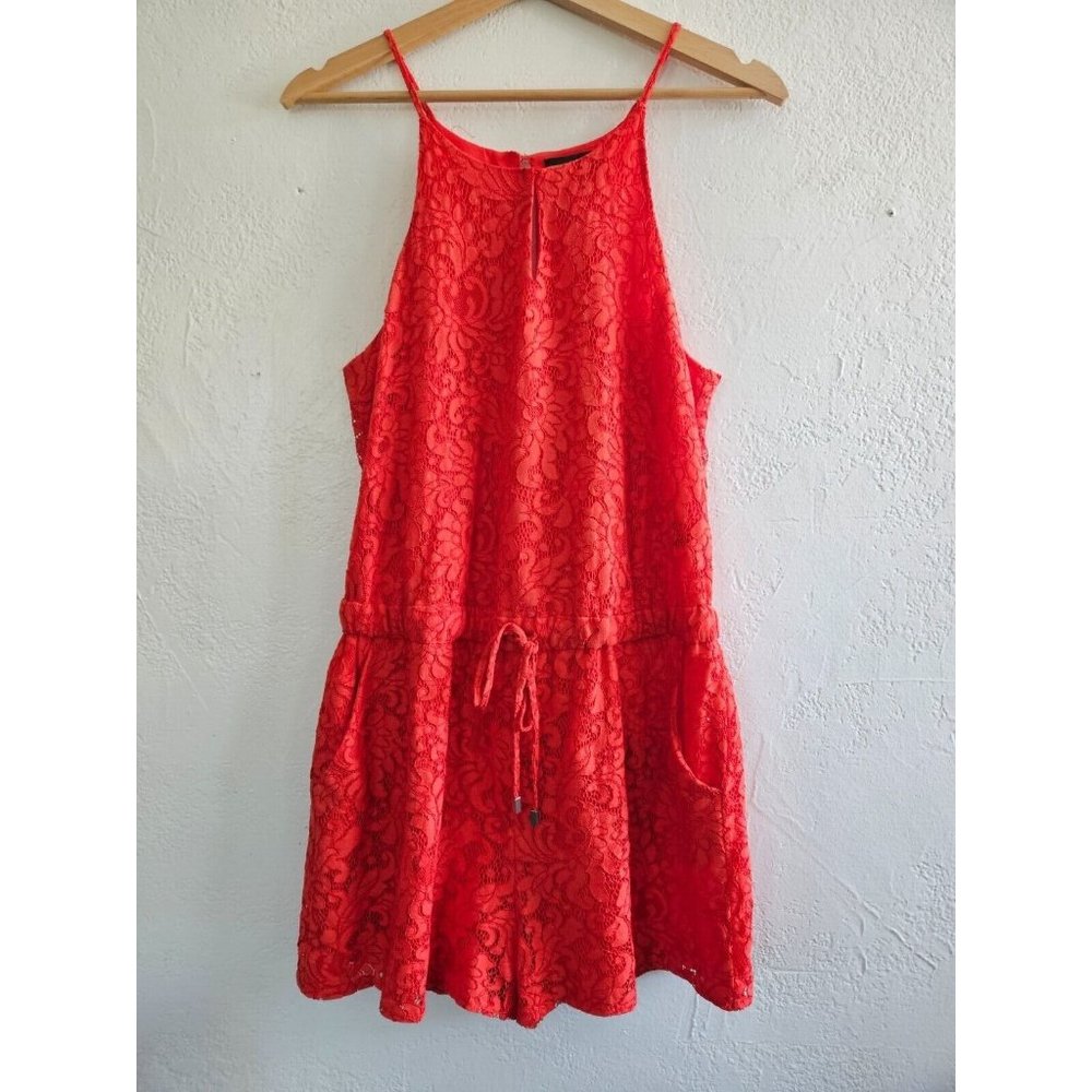 Mossimo Red Lace Romper Jumpsuit Summer Spring Drawsting Small Lace EUC